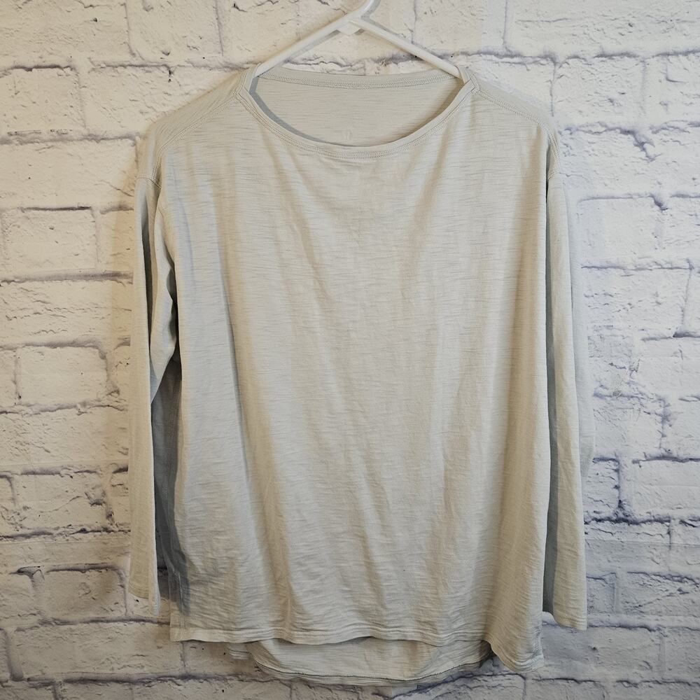 Lululemon Long Sleeve Top Womens 6 White Relaxed Fit Boat Neck Logo